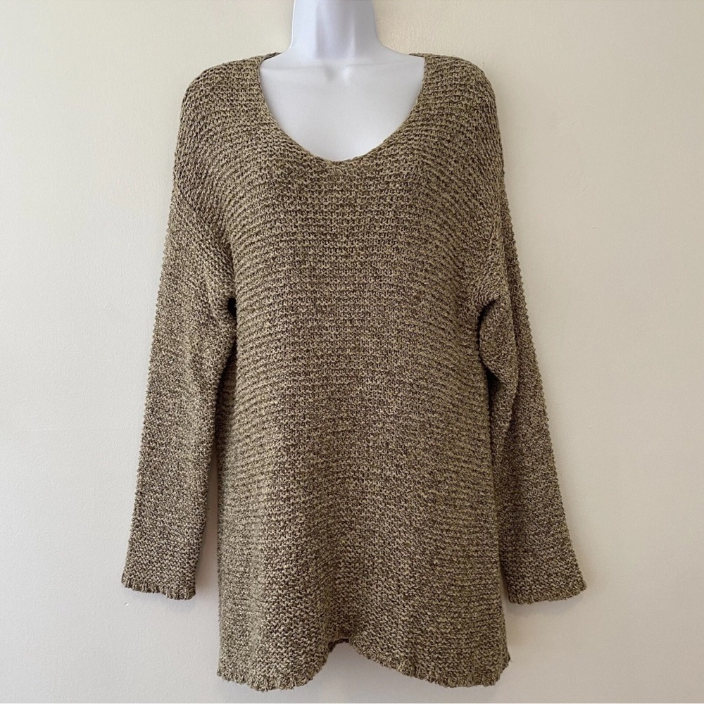 J Jill Pure Jill Loose Weave Sweater Tan Oatmeal Cotton Blend Large